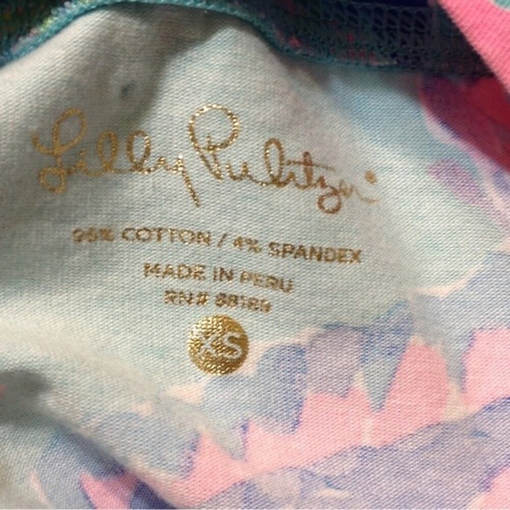 LILLY PULITZER Size X-Small Blue Pink Fish Cotton Spandex Grommet Long Sleeve - Picture 4 of 7